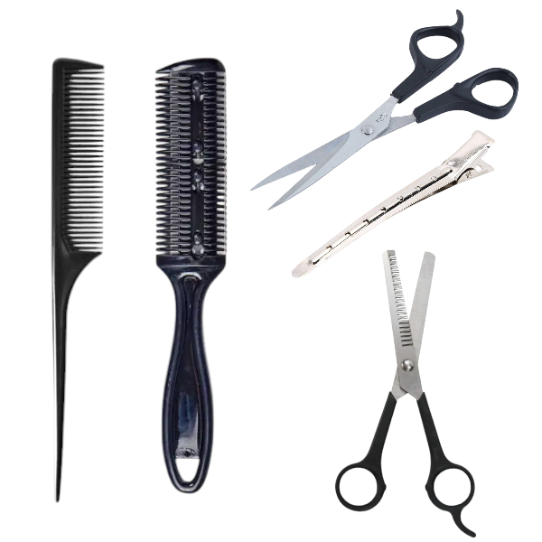5-Piece Professional Hair Cutting and Styling Kit - Black &amp; Silver