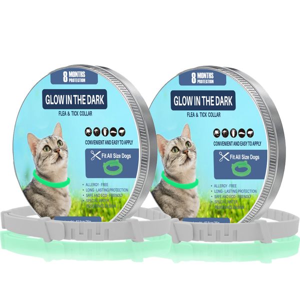 2-Pack Glow-In-The-Dark Flea &amp; Tick Collar For Cats - 8-Month Protection