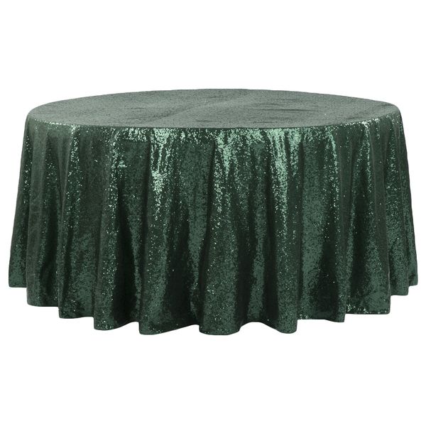 Round Sequin Tablecloth Forest Green - 10 Seater