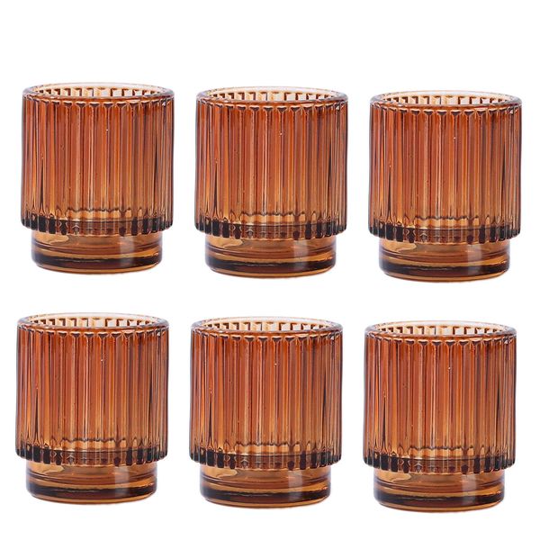 6 Piece Vintage Ribbed Glass Tealight Candle Holders