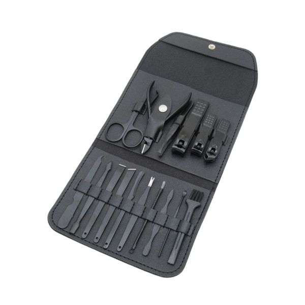 16pcs Black Stainless Steel Cuticle Tool Kit Manicure Kit Nail Tools Kit