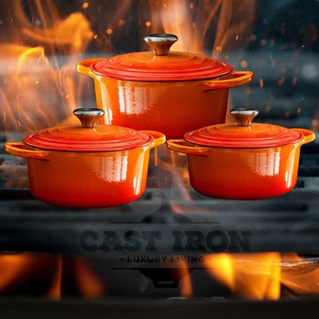 Cast Iron Enamel Pot Set 7 Piece - Orange (USD 143.00) - Web9 Shop