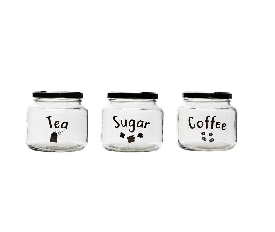 Regent Glass Tea/Coffee/Sugar Canisters 3 Pce Set, 500ml (95Mmx100Mm