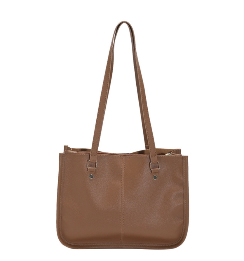 Ladies Brown Tan Shoulder Tote Bag with 3 Compartments and Stitch ...