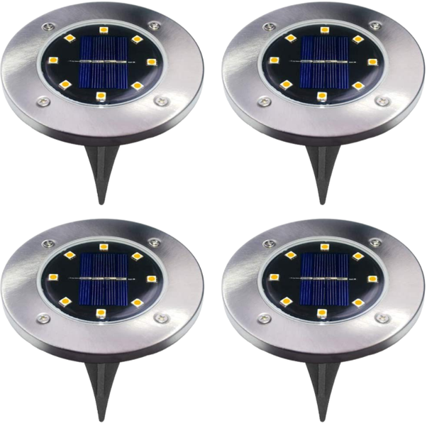 4Piece Solar Powered 8 LED Ground Light For Borders &amp; Pathways