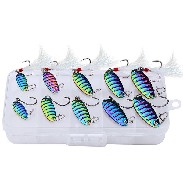 10 Pieces Spoon Lure Set - Colorful Metal VIB Baits with Blood Groove Hooks