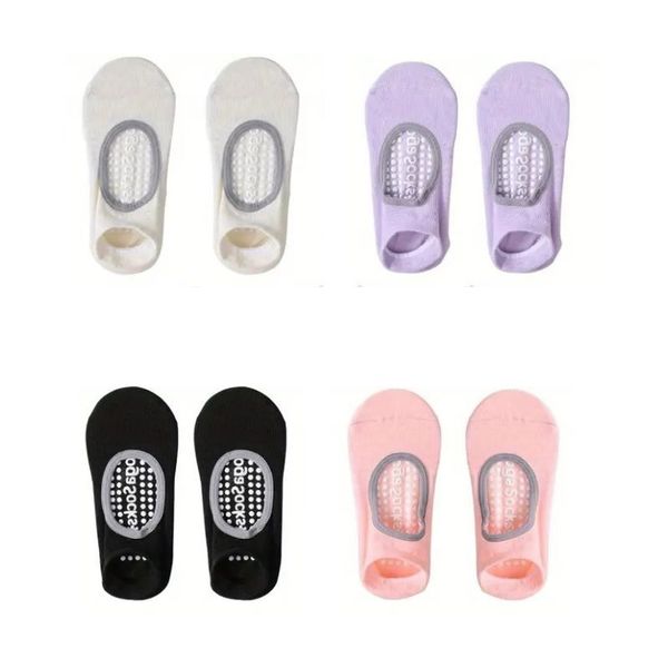 4 Pairs Non-Slip Cotton Blend Yoga Socks for Pilates &amp; Fitness Training