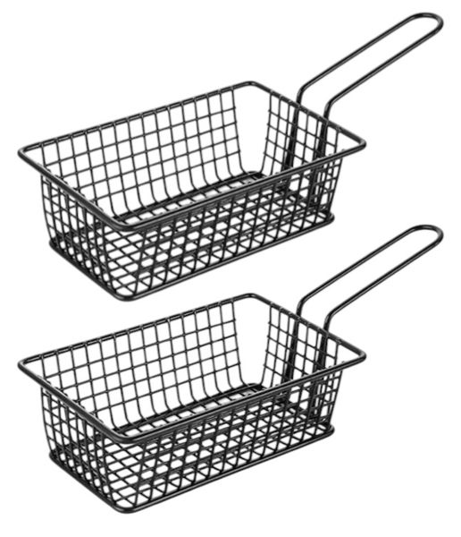 2 Piece - Stainless Steel Fry Server Basket With Handle - Black