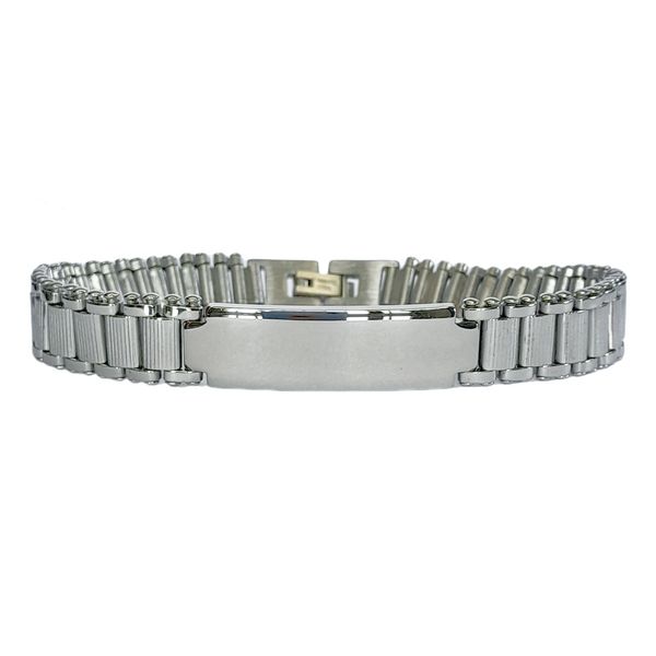 Men Silver Stainless Steel Identification Bracelet