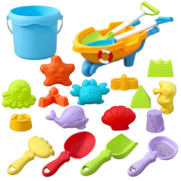 19 Piece - Kids Beach Playset With Assorted Molds - Multi-Colour