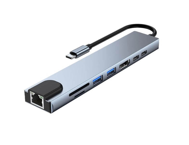 8-in-1 USB-C Hub with 4K HDMI, RJ45, PD Fast Charge for Laptop PC