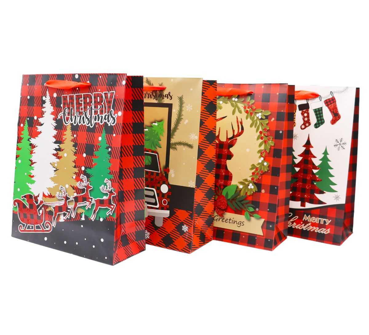Set of 4 Glitter Christmas Design Paper Gift Bags A Shop Today. Get