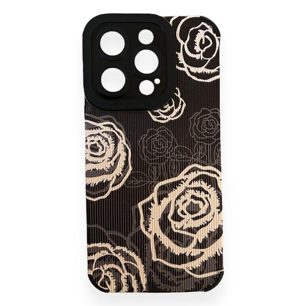 AMA Black Floral Pattern Silicone Protective Case for iPhone 14 Pro Max
