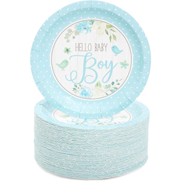 Hello Baby Boy/Girl 7" Paper Party Plates, Sturdy and Disposable - 80 Pack