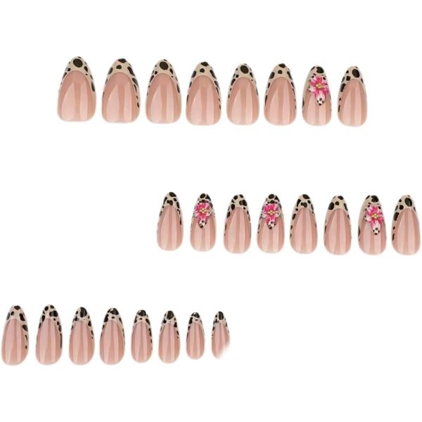French Leopard Print Brown Pattern Almond Shaped Short False Nails
