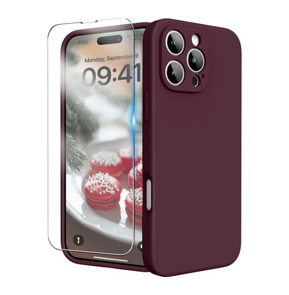 Silicone Case &amp; Screen Protector Compatible With iPhone 11 Pro Max -Plum