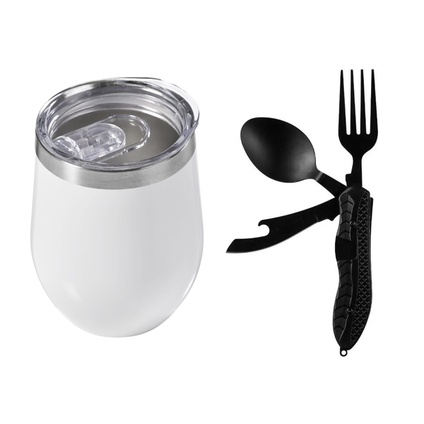 350ml Insulated Stainless Steel Travel Tumbler with Foldable Sporknife