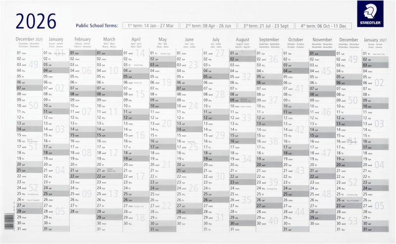 Staedtler Wall Year Planner, Markable &amp; Erasable, 80 cm x 60 cm