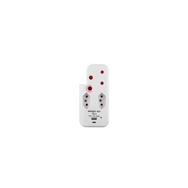 3-Way Multi-plug with 1xType C+1xUSB 2.4A socket Surge Protected - Switched