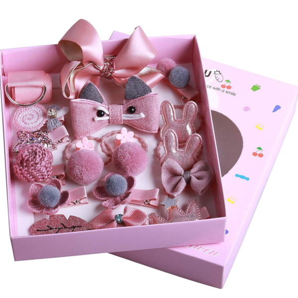 18 Pieces Girls Cute Hair Accessories Hair Clip Ties Ribbons Set