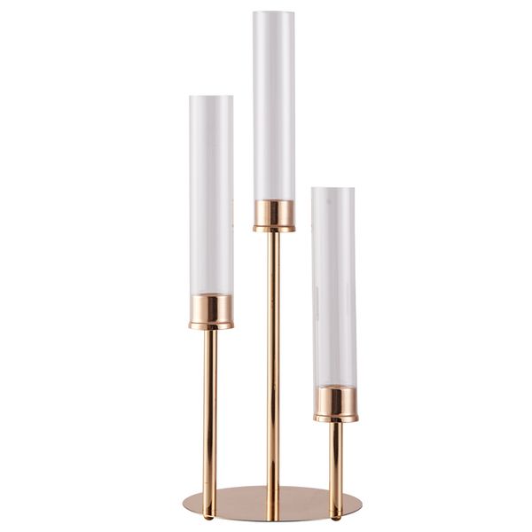 3 Heads Gold Metal+Glass Cover Round Varnished Candle Holder