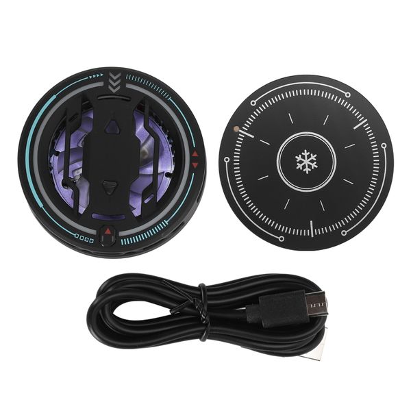 3 Speeds Magnetic Semiconductor Cell Phone Cooling Fan with Light for Gaming &amp; Video - Black