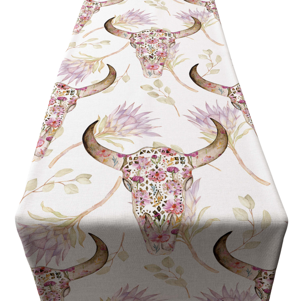 Peonies &amp; Protea Skull Table PVC Runner