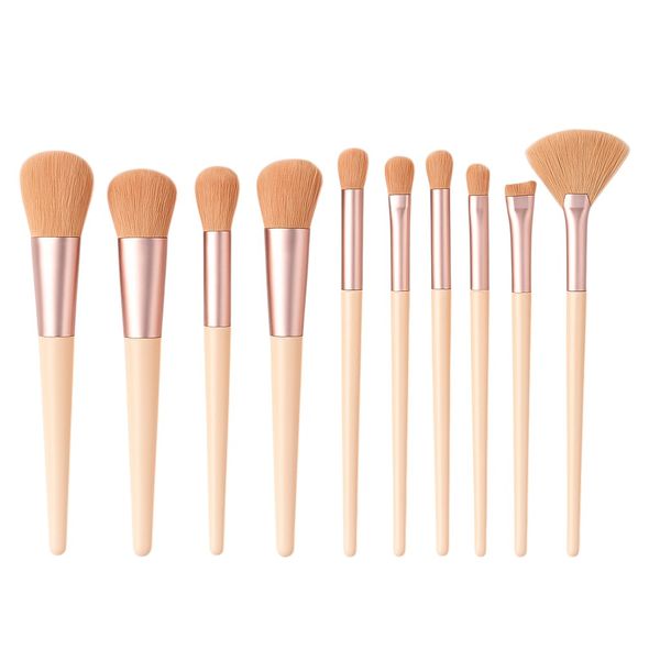 10 Piece - Soft Bristle Makeup Brush Set - Pink