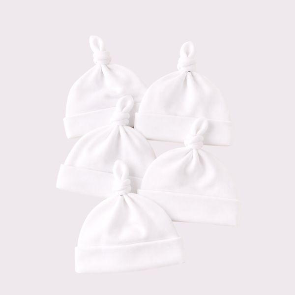 5 Pack Single Knot Baby Beanies - White