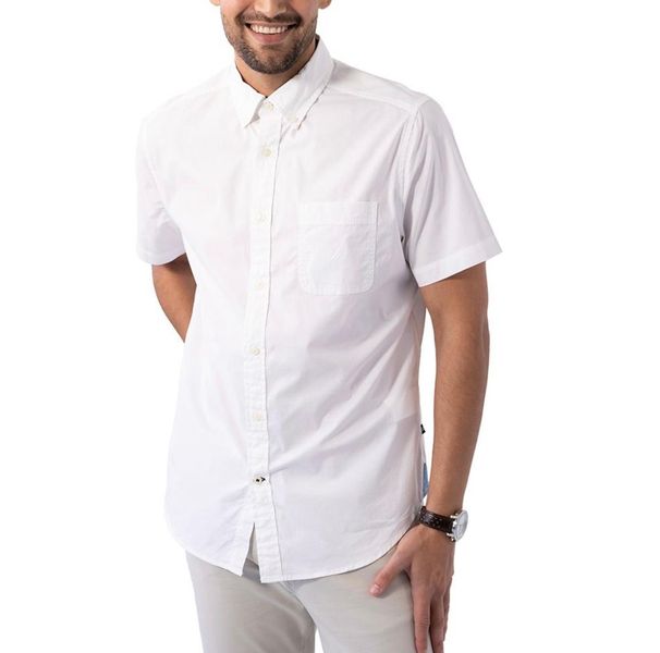 NAUTICA Men White Cotton Short Sleeve Button Neck Regular Shirt