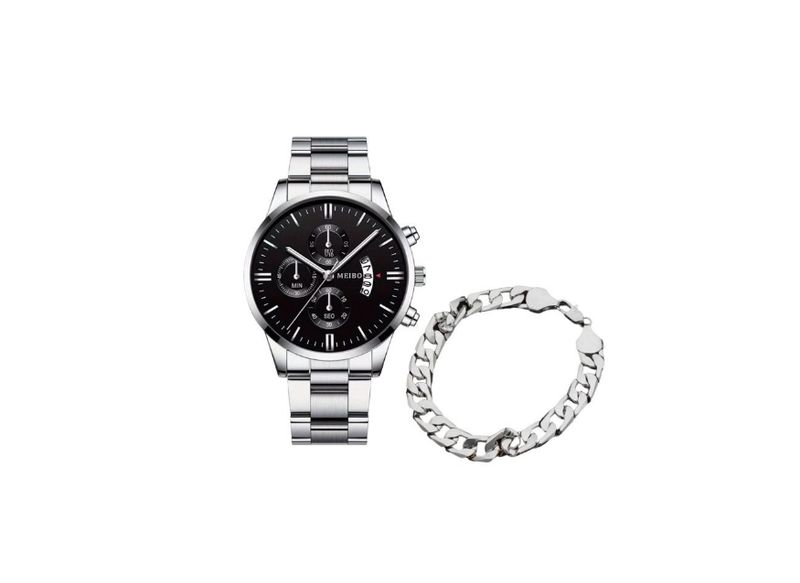SM - Mens Silver Watch and Bracelet set