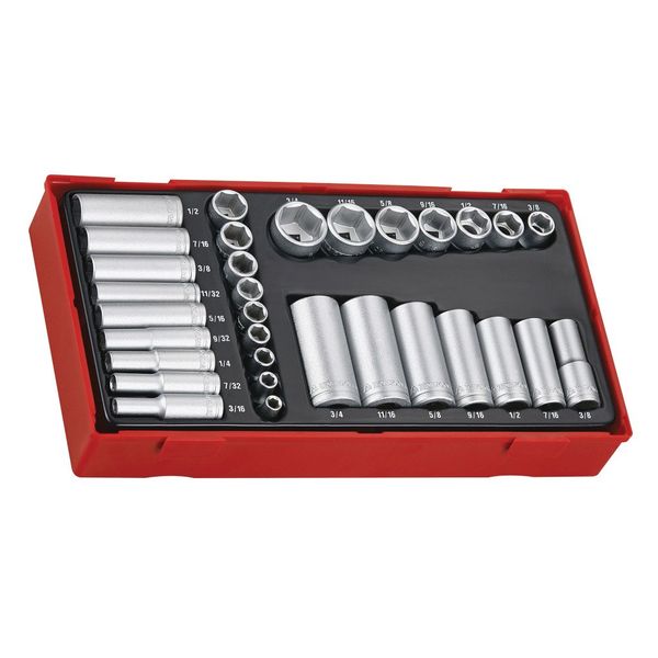 TengTools - 1/4" &amp; 3/8" Drive Socket Set, 32 Piece - TTAF32