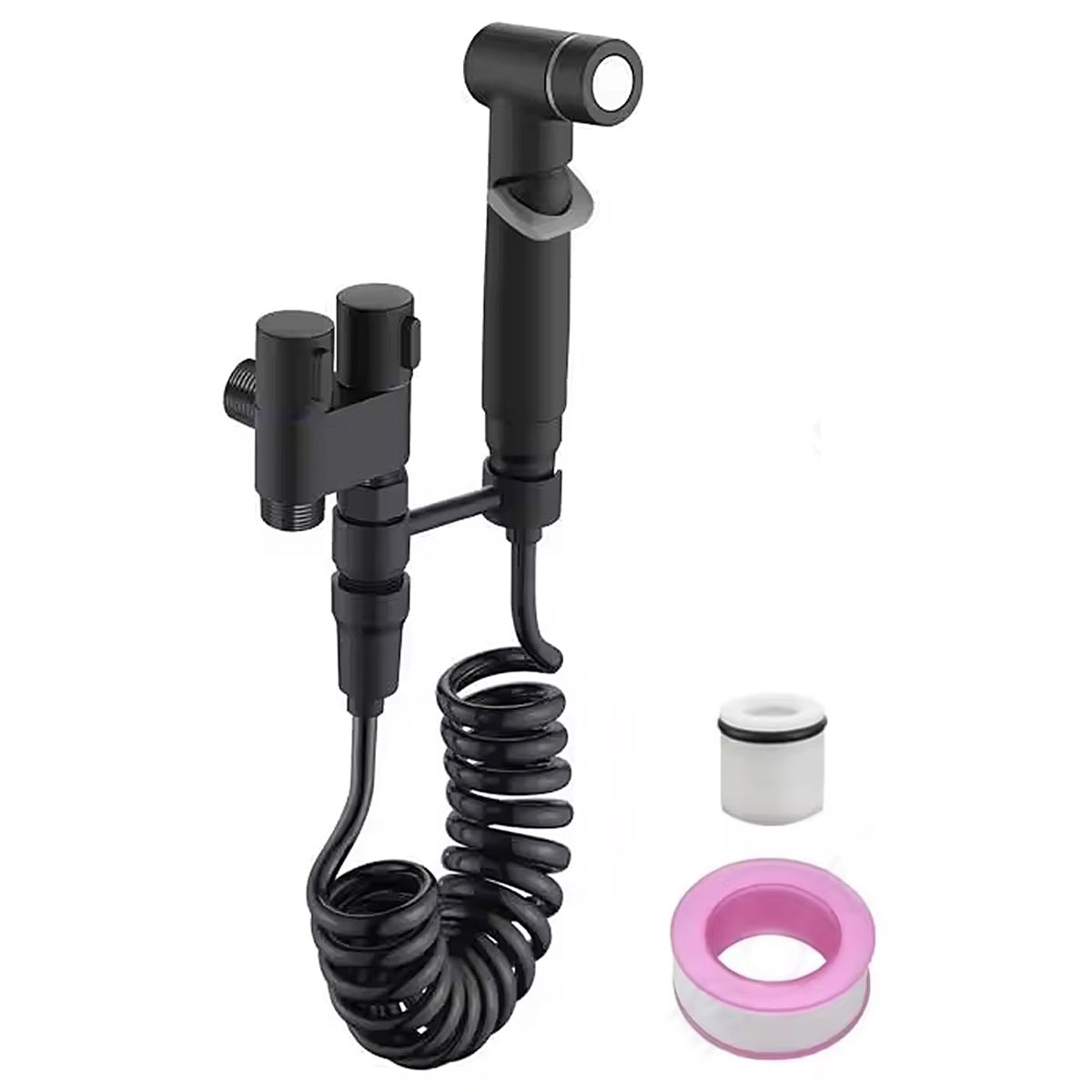 Alloy Handheld Toilet Nozzle With Dual Outlet Faucet-Silver & Black