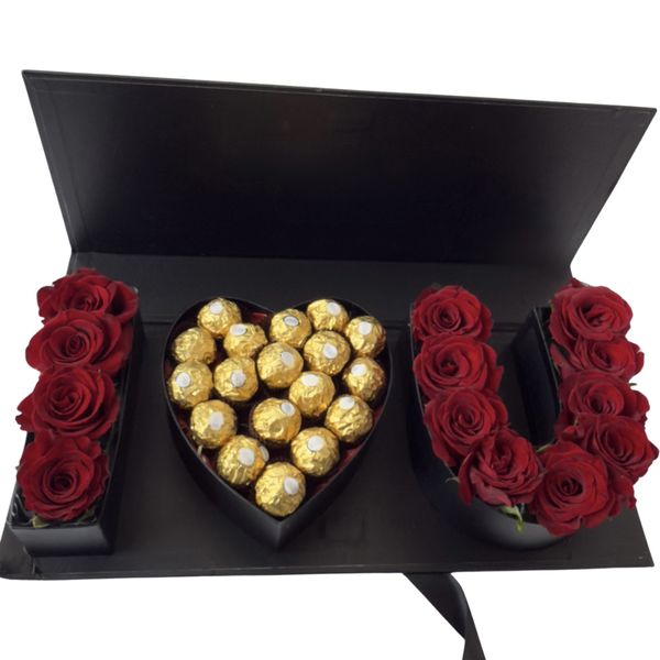 I Love You Box with Artificial Roses for Valentine's Day, Anniversary