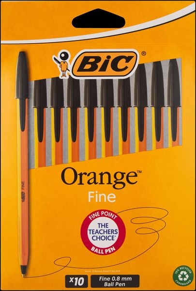 BIC Orange Fine Pack of 10 Black - Fine point 0.8mm. Precise lines