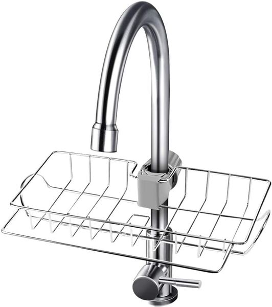 Stainless Steel Faucet Shelf - Adjustable Sink Sponge &amp; Rag Drainer