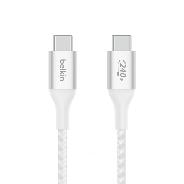 Belkin BOOSTCHARGE USB-C to USB-C Braided Cable 240Watt Power Delivery - 1 Meter Cable - White - 2 Year Warranty