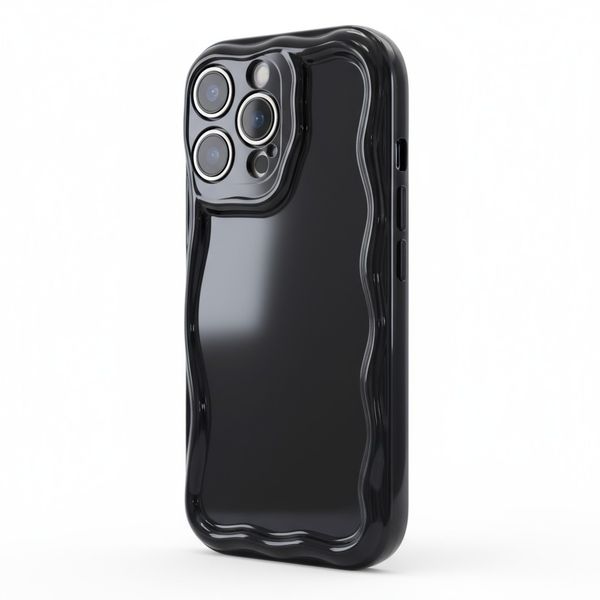 Glossy Black Wavy Edge Soft Silicone Case - Compatible with iPhone