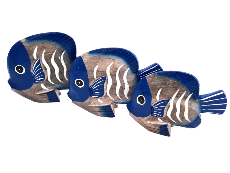 Wooden Angel Fish Figurines Set - 9cm, 11cm, 13cm