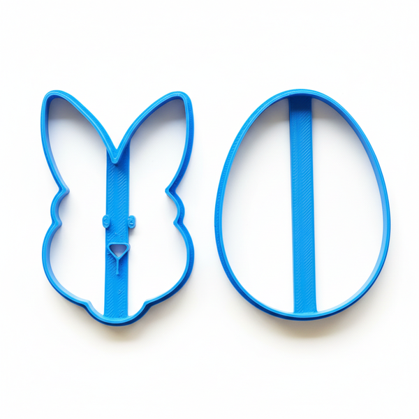 2-Piece Easter Bunny Face &amp; Egg Cookie Cutter Set - 8cm Medium (Blue)