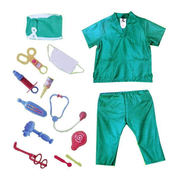 Doctor Dress Up Costume With Accessories - Green - Pretend Play Outfit