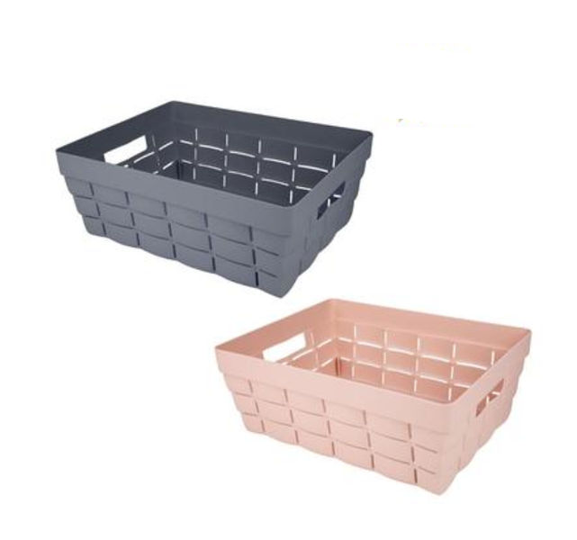 2 Piece Woven Pattern Plastic Basket (36 x 27 x 13cm)