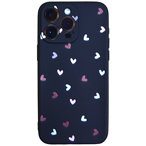 Black - Case with Tiny Multi Colour Hearts &amp; Pro Cam - Iphone 15 Pro Max