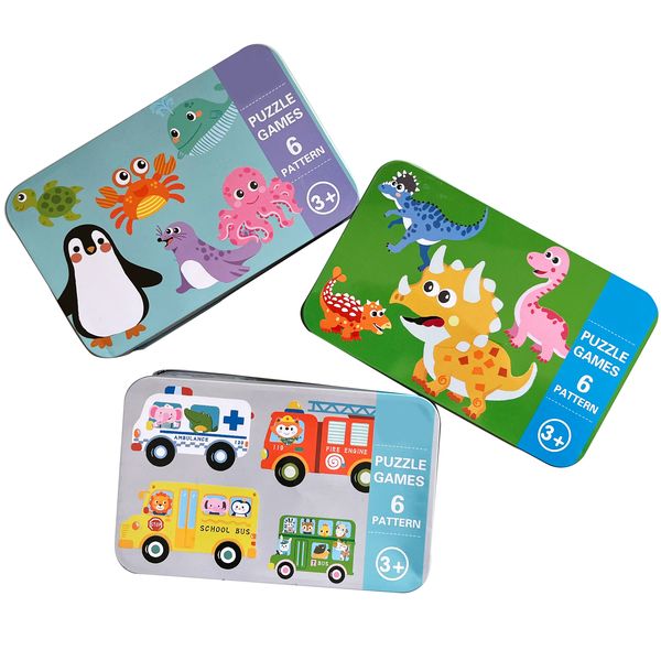 Kid's Basic Puzzle Early Education Jigsaw Puzzles in Tin Box - Set of 3