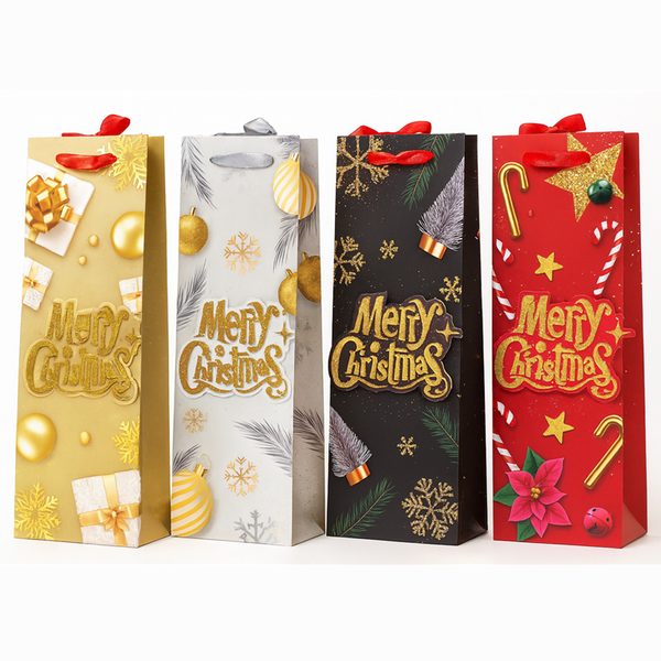 Pack of 12 - Kraft Paper Christmas Gift Bag Party Bag Wine Bag 13cm x 36cm