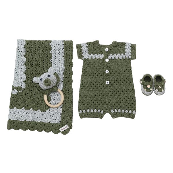 Crochet Newborn Crochet Gift Set - Blanket, Romper, Shoes, Hat &amp; Rattle