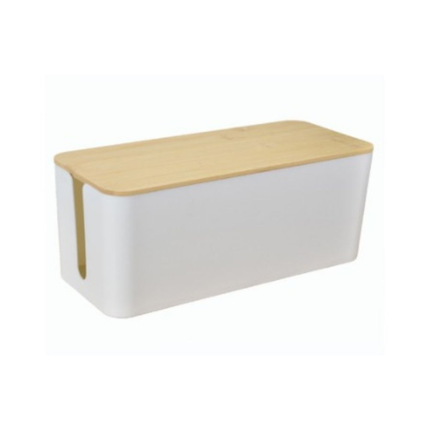 Cable Cord Concealing Box with Bamboo Lid - Small - White / Black