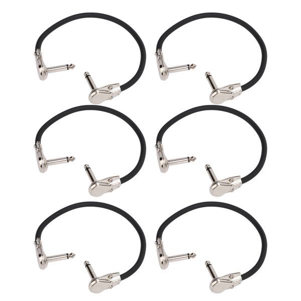 6 Pieces 30cm Silver Right Angle Guitar Pedal Cables for Effects