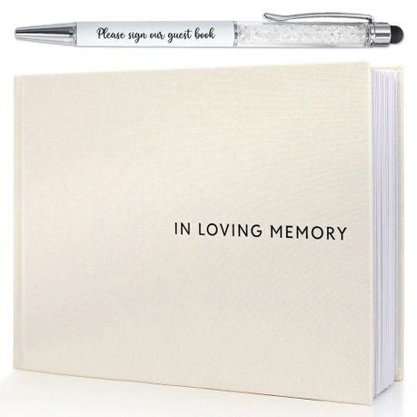 In Loving Memory Funeral Guest Book and Pen Set - White Image