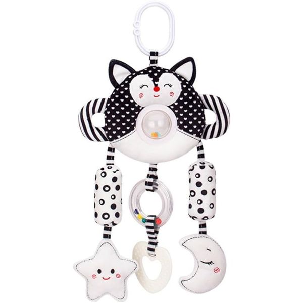 Black And White Baby Stroller Pendant Toy With Wind Chime - Plush Animal